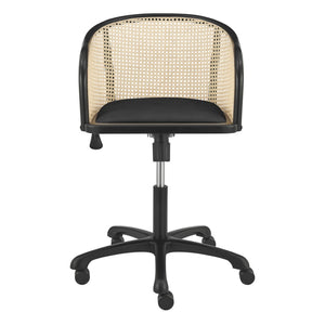 Homeroots Beige Adjustable Swivel Rolling Office Chair - Stylish Solid Wood & Rattan Design For Comfort  Solid Wood 558361