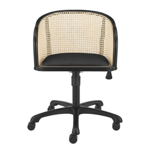 Homeroots Beige Adjustable Swivel Rolling Office Chair - Stylish Solid Wood & Rattan Design For Comfort  Solid Wood 558361