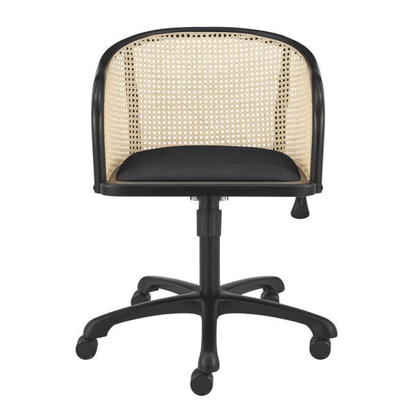 Homeroots Beige Adjustable Swivel Rolling Office Chair - Stylish Solid Wood & Rattan Design For Comfort  Solid Wood 558361
