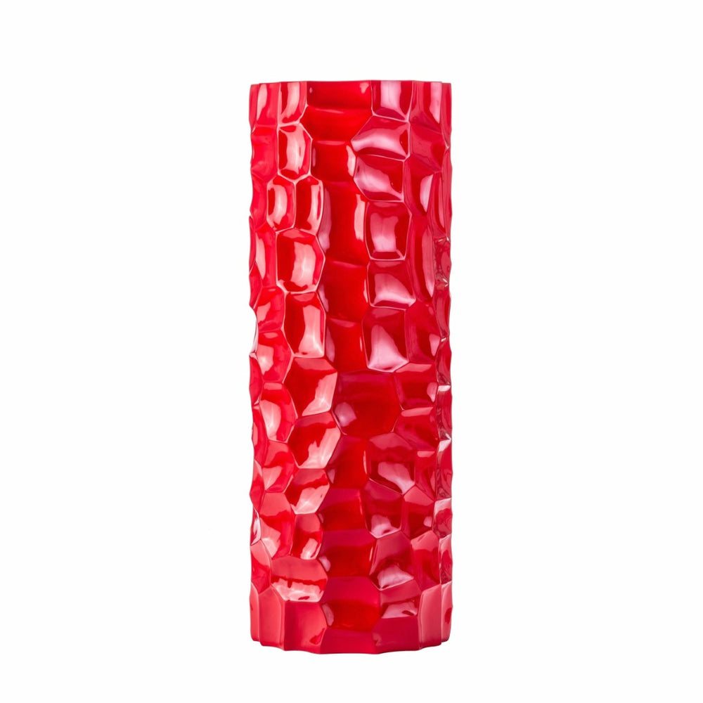 HomeRoots 36" Red Faceted Resin Floor Vase - Modern Sculptural Accent for Home Décor, Unique Gift Idea! 558362
