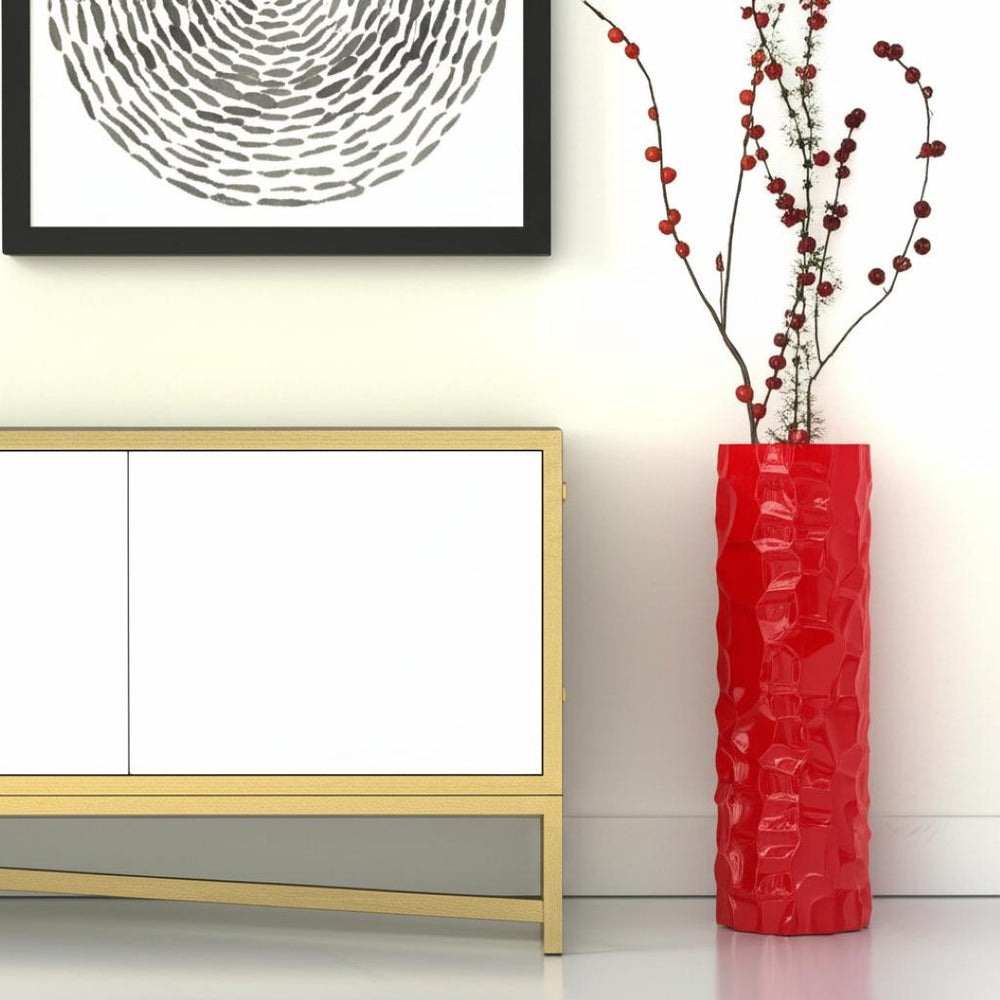 HomeRoots 36" Red Faceted Resin Floor Vase - Modern Sculptural Accent for Home Décor, Unique Gift Idea! 558362