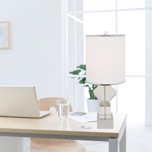 Homeroots 31" Clear Faux Crystal Geometric Table Lamp With Led Light And Elegant White Drum Shade For Home Decor   558364