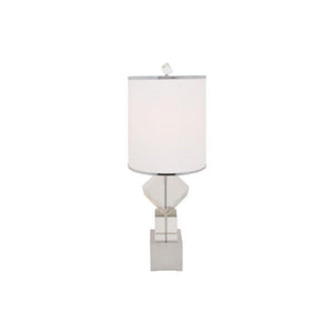 HomeRoots 31" Modern Glam Clear and Silver Faux Crystal Geometric Table Lamp with White Drum Shade Design 558364
