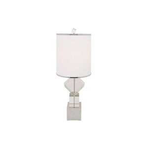 Homeroots 31" Clear Faux Crystal Geometric Table Lamp With Led Light And Elegant White Drum Shade For Home Decor   558364