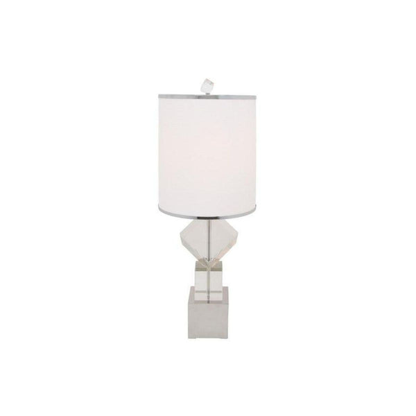 Homeroots 31" Clear Faux Crystal Geometric Table Lamp With Led Light And Elegant White Drum Shade For Home Decor   558364