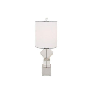 Homeroots 31" Clear Faux Crystal Geometric Table Lamp With Led Light And Elegant White Drum Shade For Home Decor   558364