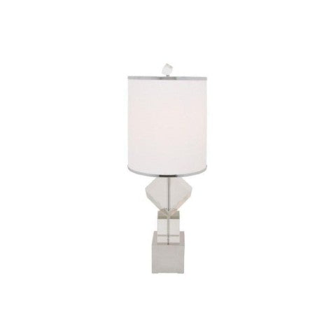 Homeroots 31" Clear Faux Crystal Geometric Table Lamp With Led Light And Elegant White Drum Shade For Home Decor   558364