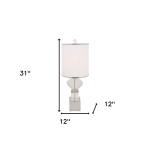 Homeroots 31" Clear Faux Crystal Geometric Table Lamp With Led Light And Elegant White Drum Shade For Home Decor   558364