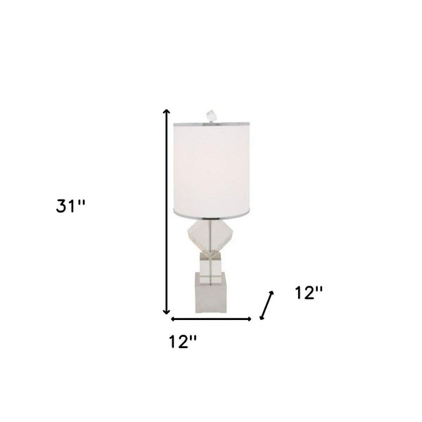 Homeroots 31" Clear Faux Crystal Geometric Table Lamp With Led Light And Elegant White Drum Shade For Home Decor   558364