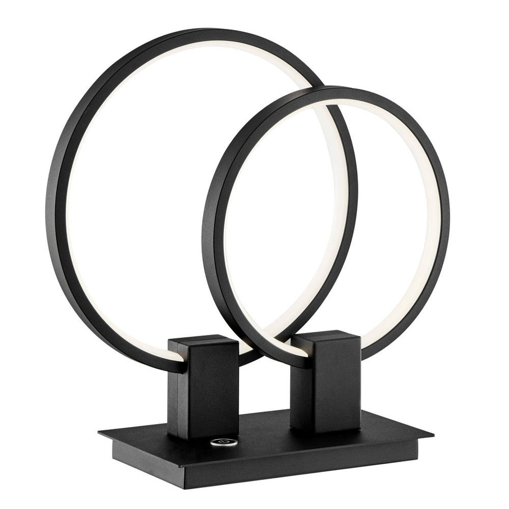 HomeRoots 15" Black Metal LED Table Lamp - Modern Two-Light Round Circle Design for Stylish Home Décor 558365