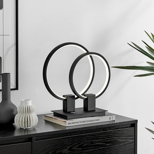 Homeroots 15" Black Metal Dimmable Led Table Lamp - Modern Round Circle Design For Elegant Home Accent   558365