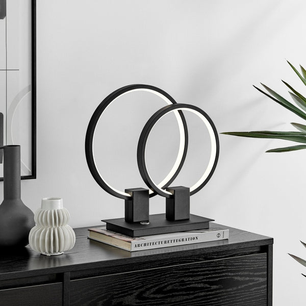 Homeroots 15" Black Metal Dimmable Led Table Lamp - Modern Round Circle Design For Elegant Home Accent   558365