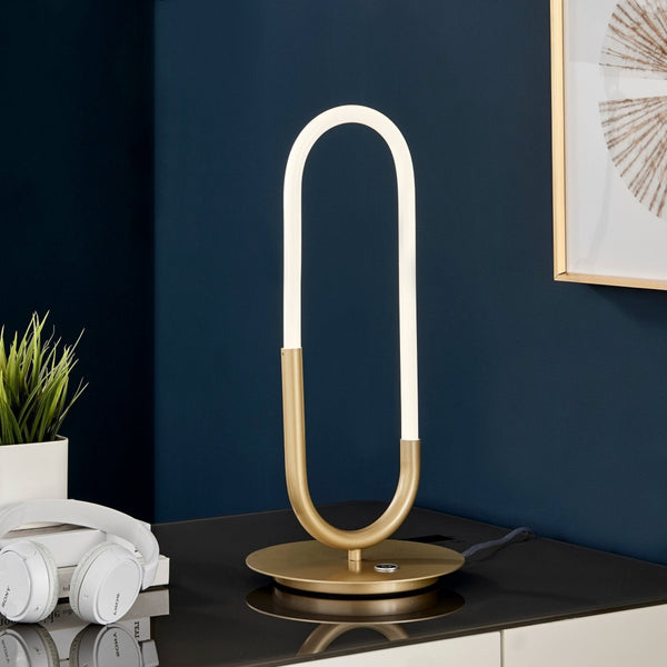 HomeRoots 19" Gold Acrylic Modern Paper Clip LED Table Lamp – Dimmable Touch Control for Stylish Illumination 558368
