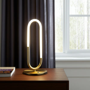 HomeRoots 19" Gold Acrylic Modern Paper Clip LED Table Lamp – Dimmable Touch Control for Stylish Illumination 558368