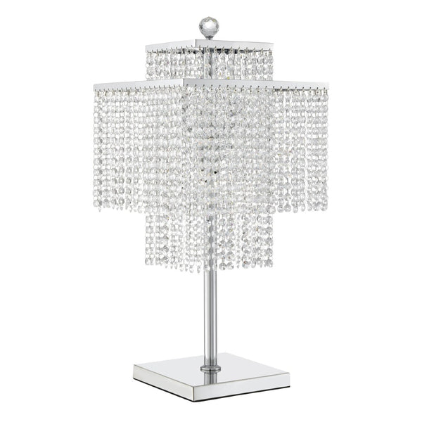 HomeRoots 22" Silver Table Lamp with Crystal Rainfall Shade - Elegant LED Lighting for Modern Interiors 558370