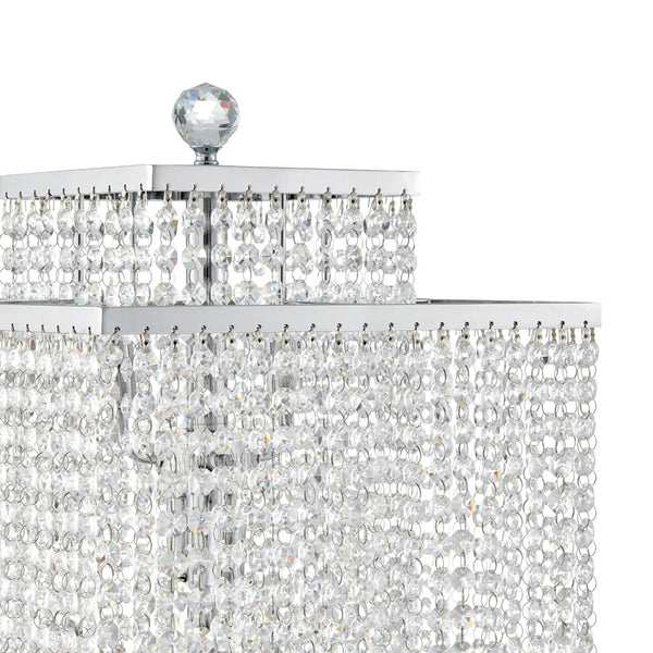 HomeRoots 22" Silver Table Lamp with Crystal Rainfall Shade - Elegant LED Lighting for Modern Interiors 558370
