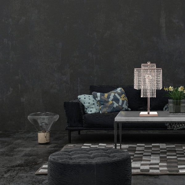 HomeRoots 22" Silver Table Lamp with Crystal Rainfall Shade - Elegant LED Lighting for Modern Interiors 558370