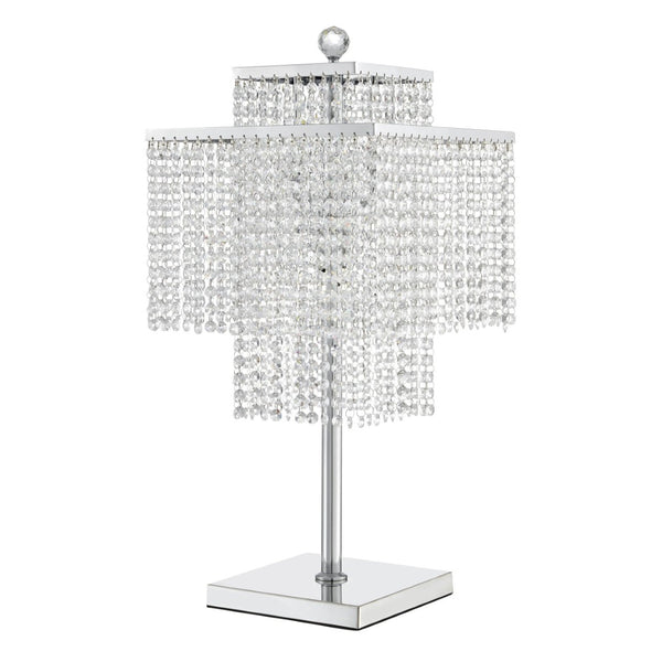 HomeRoots 22" Silver Table Lamp with Crystal Rainfall Shade - Elegant LED Lighting for Modern Interiors 558370