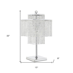 HomeRoots 22" Silver Table Lamp with Crystal Rainfall Shade - Elegant LED Lighting for Modern Interiors 558370