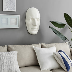 HomeRoots 28" Handmade White Resin Male Face Wall Decor - Modern Art Sculpture for Stylish Interior Design 558371