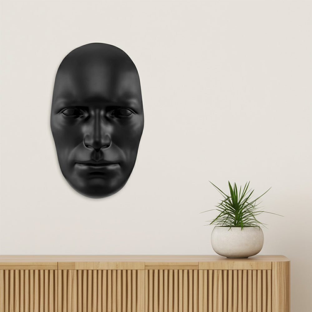 Homeroots 28" Black Face Resin Oval Wall Sculpture - Handmade Dimensional Art For Unique Home Decor Focal Point  Resin 558372