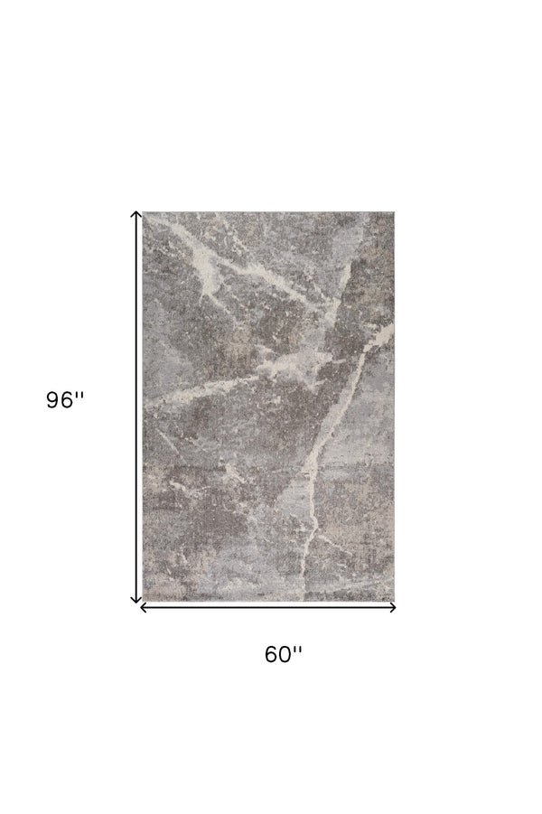 Homeroots 5' X 8' Gray And Ivory Abstract Area Rug  Polypropylene 558385