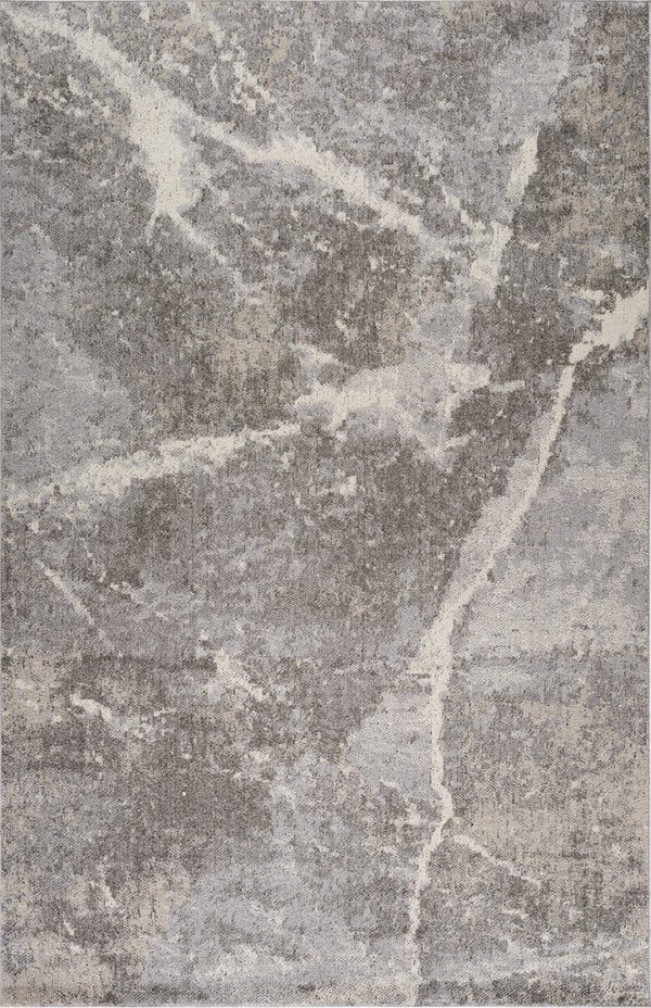 HomeRoots 5' Gray and Ivory Abstract Area Rug - Modern Artistry, Stain-Resistant & Perfect for Busy Homes 7' X 10' 558386