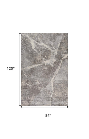 HomeRoots 5' Gray and Ivory Abstract Area Rug - Modern Artistry, Stain-Resistant & Perfect for Busy Homes 7' X 10' 558386