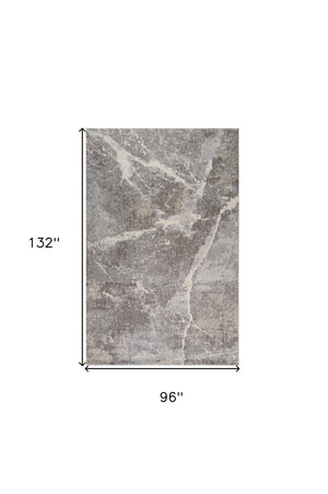 HomeRoots 5' Gray and Ivory Abstract Area Rug - Modern Artistry, Stain-Resistant & Perfect for Busy Homes 8' X 11' 558387