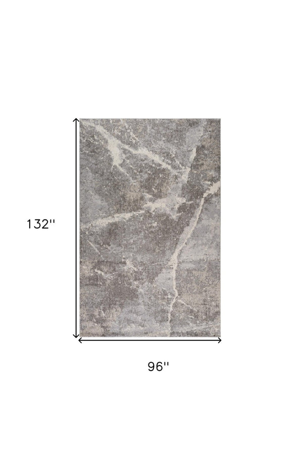 HomeRoots 5' Gray and Ivory Abstract Area Rug - Modern Artistry, Stain-Resistant & Perfect for Busy Homes 8' X 11' 558387