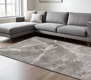 HomeRoots 5' Gray and Ivory Abstract Area Rug - Modern Artistry, Stain-Resistant & Perfect for Busy Homes 8' X 11' 558387