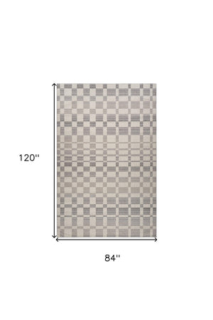 Homeroots 7' X 10' Gray And Beige Checkered Distressed Area Rug  Polypropylene 558391