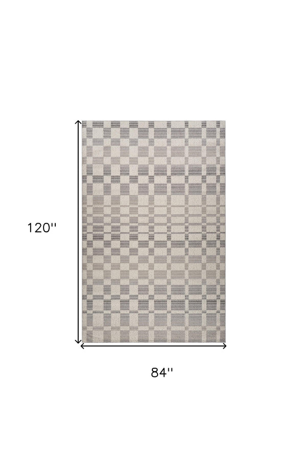 Homeroots 7' X 10' Gray And Beige Checkered Distressed Area Rug  Polypropylene 558391
