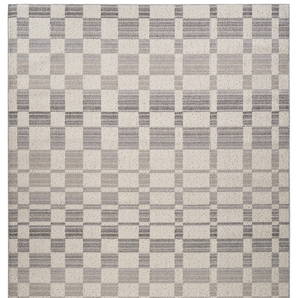 Homeroots 7' X 10' Gray And Beige Checkered Distressed Area Rug  Polypropylene 558391