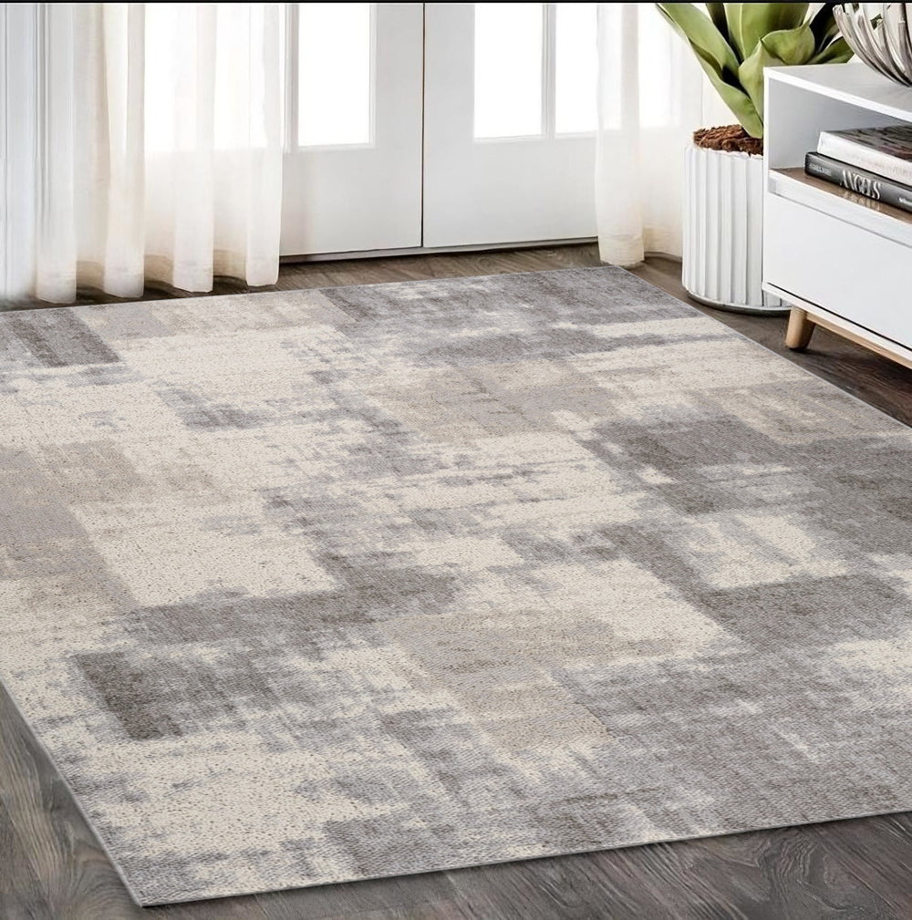 Homeroots 5' X 8' Gray And Beige Abstract Distressed Area Rug  Polypropylene 558395