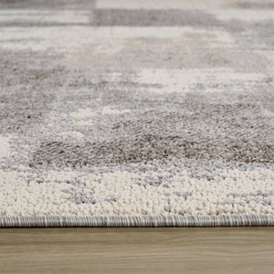 HomeRoots 5' Gray and Beige Abstract Distressed Area Rug – Modern Style, Stain-Resistant, Durable for Homes 7' X 10' 558396