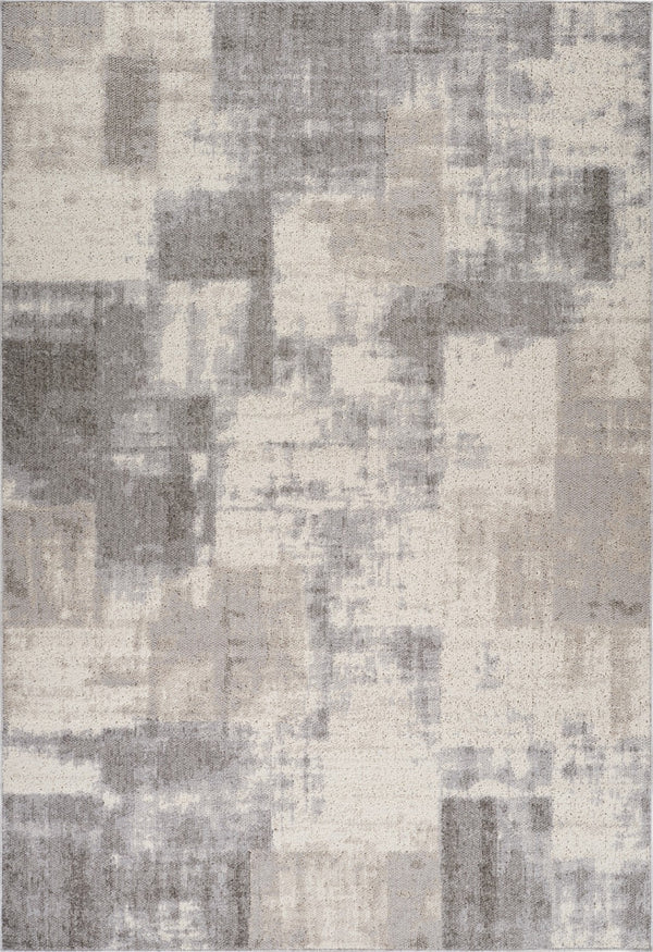 HomeRoots 5' Gray and Beige Abstract Distressed Area Rug – Modern Style, Stain-Resistant, Durable for Homes 7' X 10' 558396