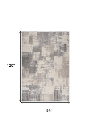 HomeRoots 5' Gray and Beige Abstract Distressed Area Rug – Modern Style, Stain-Resistant, Durable for Homes 7' X 10' 558396