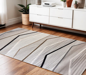 Homeroots 4' X 6' Gray Brown And Beige Abstract Area Rug  Polyester 558403
