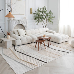 HomeRoots 5' Abstract Area Rug in Gray, Brown & Beige - Durable, Stain-Resistant Design for Modern Spaces 5' X 8' 558404
