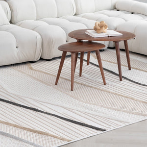 HomeRoots 5' Abstract Area Rug in Gray, Brown & Beige - Durable, Stain-Resistant Design for Modern Spaces 5' X 8' 558404
