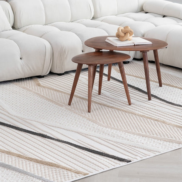 HomeRoots 5' Abstract Area Rug in Gray, Brown & Beige - Durable, Stain-Resistant Design for Modern Spaces 5' X 8' 558404