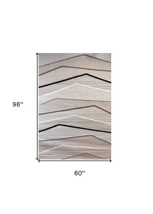 HomeRoots 5' Abstract Area Rug in Gray, Brown & Beige - Durable, Stain-Resistant Design for Modern Spaces 5' X 8' 558404