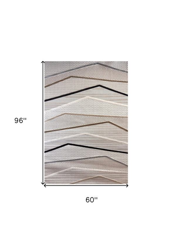 HomeRoots 5' Abstract Area Rug in Gray, Brown & Beige - Durable, Stain-Resistant Design for Modern Spaces 5' X 8' 558404