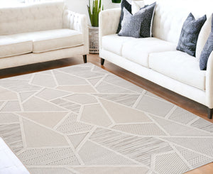 Homeroots 5' X 8' Cream And Beige Geometric Distressed Area Rug  Polyester 558408