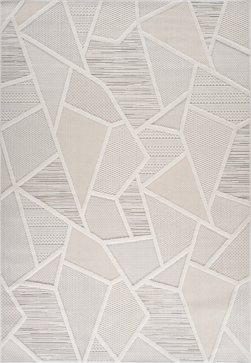 HomeRoots 5' Cream and Beige Geometric Distressed Area Rug – Timeless Style for Any Room with Easy Maintenance 7' X 10' 558409