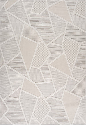 HomeRoots 5' Cream and Beige Geometric Distressed Area Rug – Timeless Style for Any Room with Easy Maintenance 7' X 10' 558409