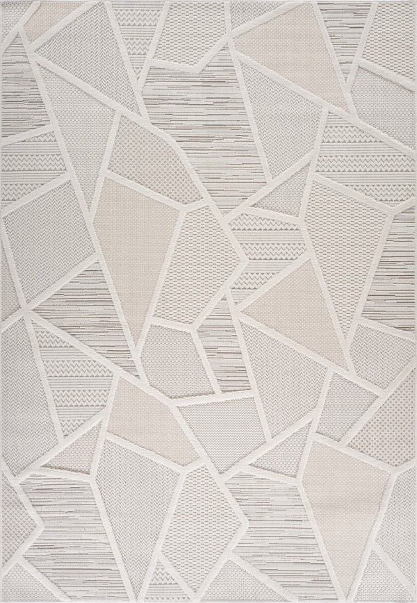 HomeRoots 5' Cream and Beige Geometric Distressed Area Rug – Timeless Style for Any Room with Easy Maintenance 7' X 10' 558409