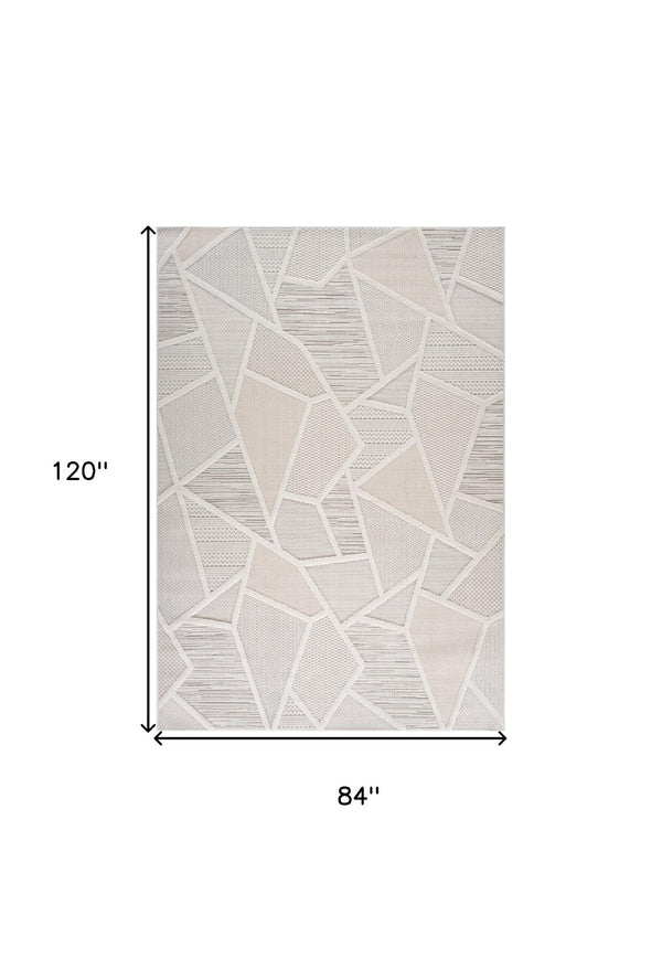 HomeRoots 5' Cream and Beige Geometric Distressed Area Rug – Timeless Style for Any Room with Easy Maintenance 7' X 10' 558409