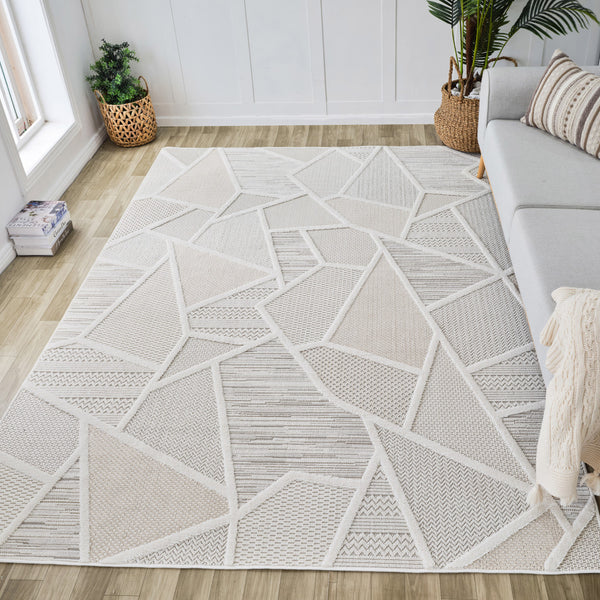 Homeroots 8' X 11' Cream And Beige Geometric Distressed Area Rug  Polyester 558410